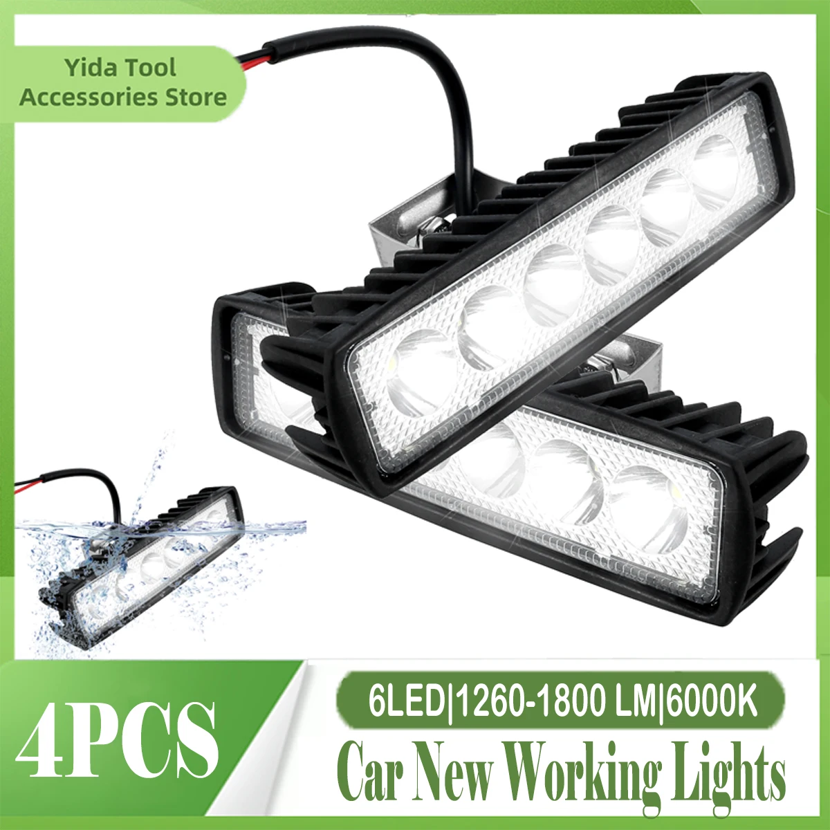 1/2Pcs LED Work Light Strip Shape Light Bar 6000K Flood Spot