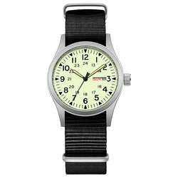 Luminous Men's Field Watch with Easy - Read Dial and Fabric Strap (Full Luminous Black)