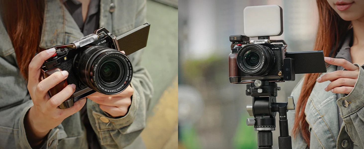 X-M5 “Retro” Camera Cage for FUJIFILM X-M5 with Wooden Handgrip Shutter Release