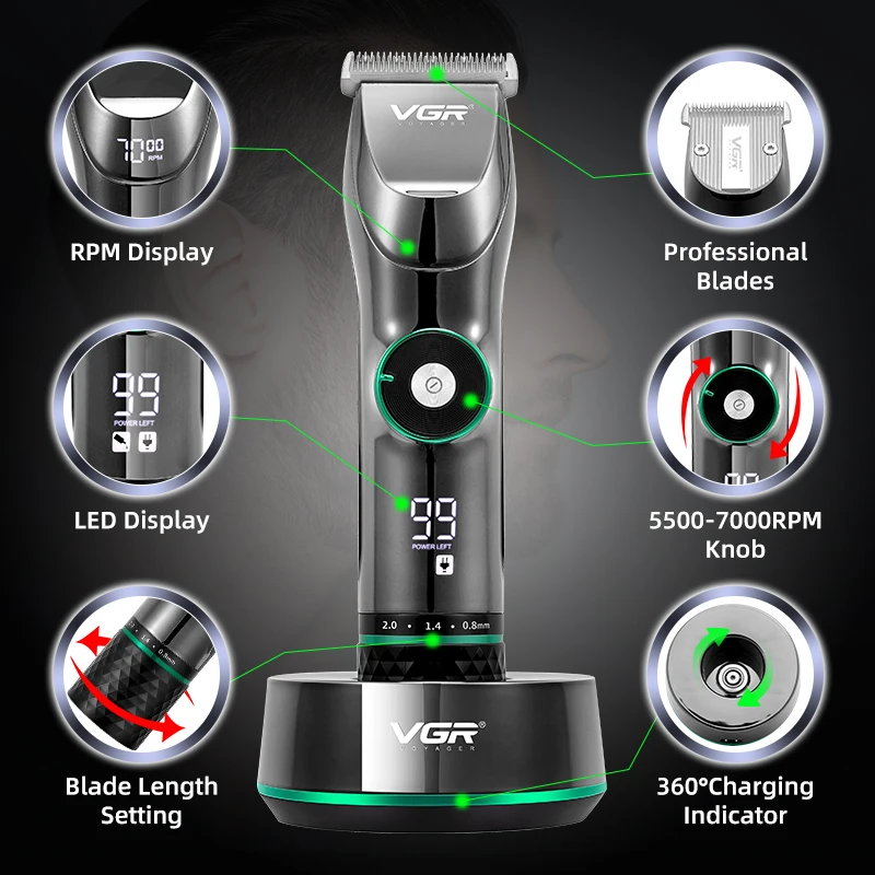 Hair Clipper Hair Trimmer Professional Hair Clipper Ceramic Blade Waterproof Electric Cordless Electric Hair Trimmer LED Display Haircut Machine For Men
