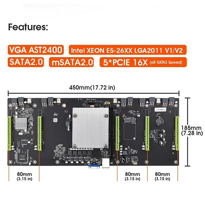 ETH79-X5B BTC Mining Motherboard with E5 2620 CPU+1X DDR3 RAM LGA2011 5 PCIE16X Slot 80mm SATA2.0+MSATA for 3060 3090 best desktop motherboard