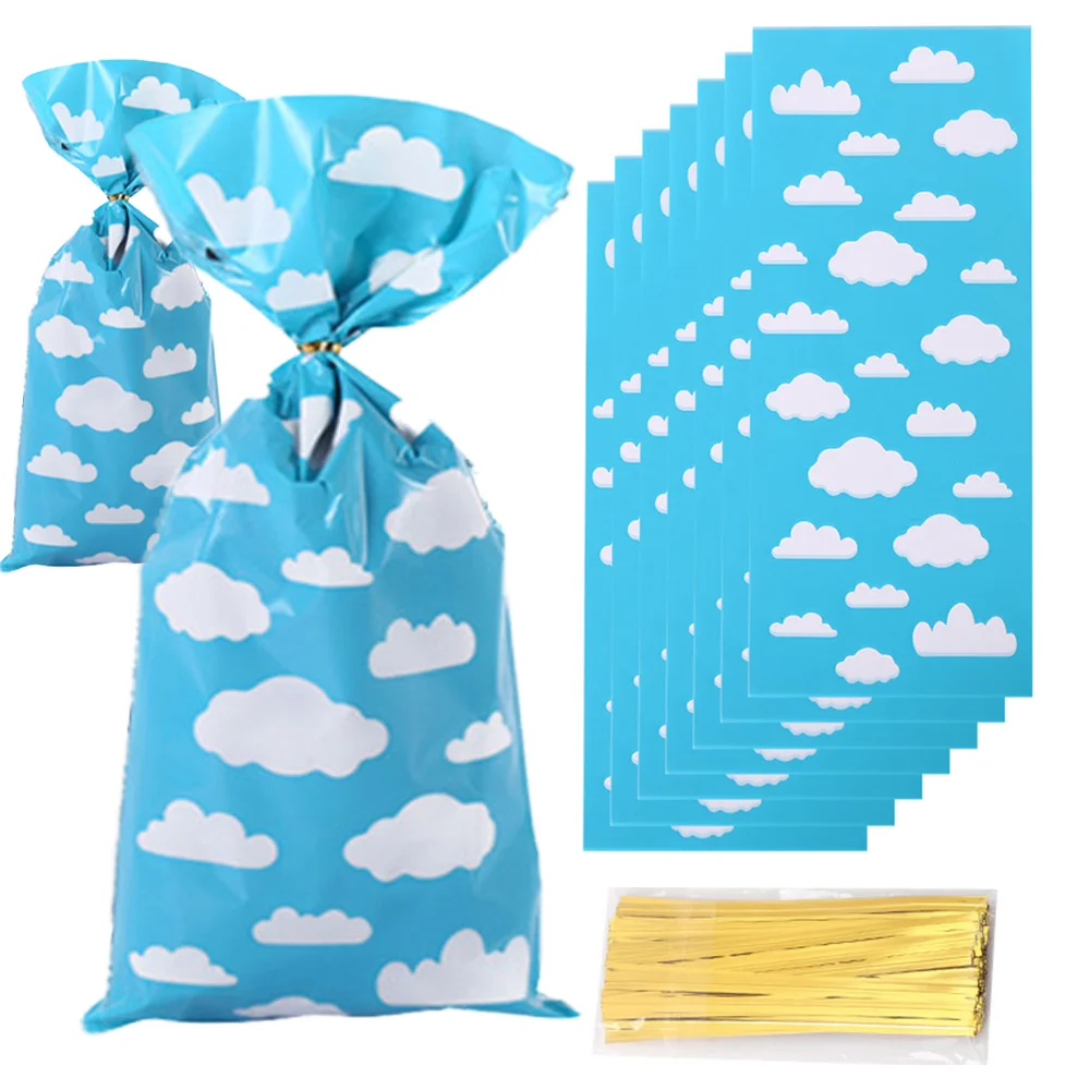

20Pcs Blue Sky White Cloud Cellophane Bags Gold Twist Ties Cartoon Story Theme Party Favor Bags for Baby Kids Shower Birthday