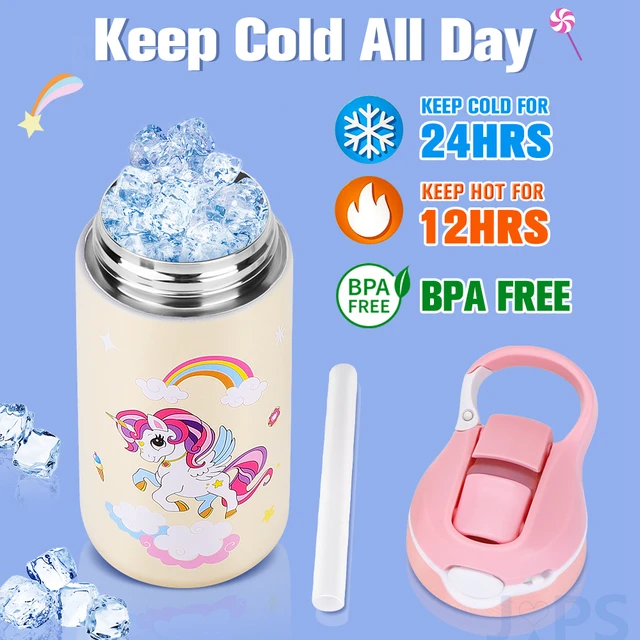 400ML enfants bouteille d'eau dessin animé Animal tasse pour enfants avec paille en acier inoxydable flaques sous vide bouteille Thermos tasse thermique tasses 3
