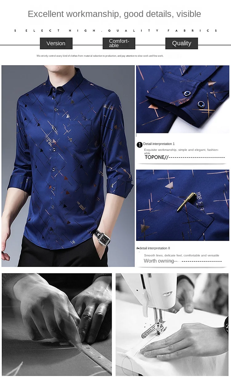 Description Picture 5 of itemSmart Casual Men Striped Smooth Shirts Streetwear Fashion Spring Summer Business Male Clothing Quick-drying Long Sleeve Blouse