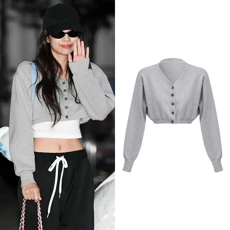 

Kpop Girl Group Y2k Street Dance Sexy Short Knit Cardigan Sweaters Women Concert Outfits Performance Costume Festival Rave Wear