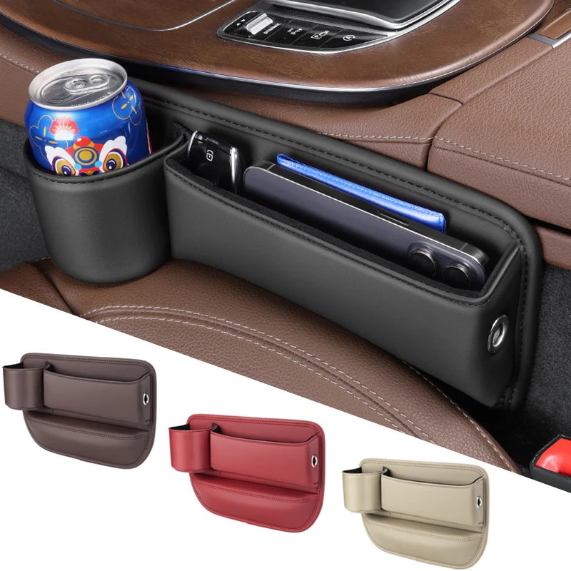 Car Seat Gap Storage Box Seat Crevice Gap Slit Cup Card Phone Key Holder Pocket Bag Leather Universal Auto Interior Accessories