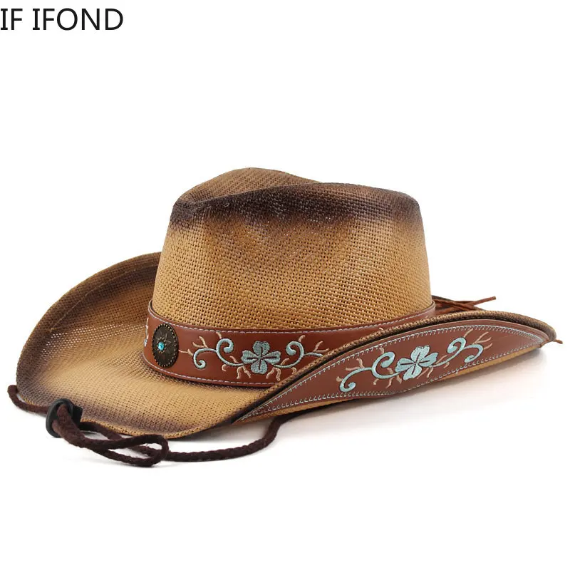 New Vintage Straw Hat Western Cowboy Hat Spring Summer Panama Sun Hats Retro Elegant Cowgirl Jazz Cap Sombrero Hombre 1