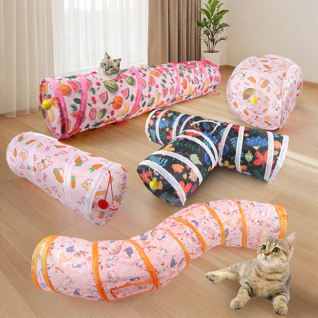 Multiple Styles Shapes Color Printed Pet Cat Tunnel Foldable Storage Rabbit Channel Pipe Scratch Resistant Play Sleep Rest Avoid