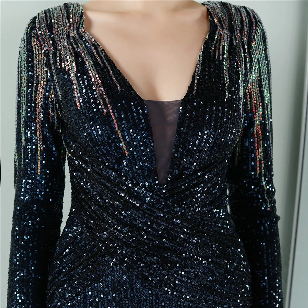 Sequined Long Sleeve V Mermaid Evening Dresses Formal Prom Pageant Wedding Party Robe Re Soirée Femme Robe De Soirée Se Mariage evening wear for women