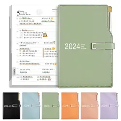 A6 2024 Agenda Book Fashion Stationery PU Leather Days Weekly Notebook Daily Weekly Planner