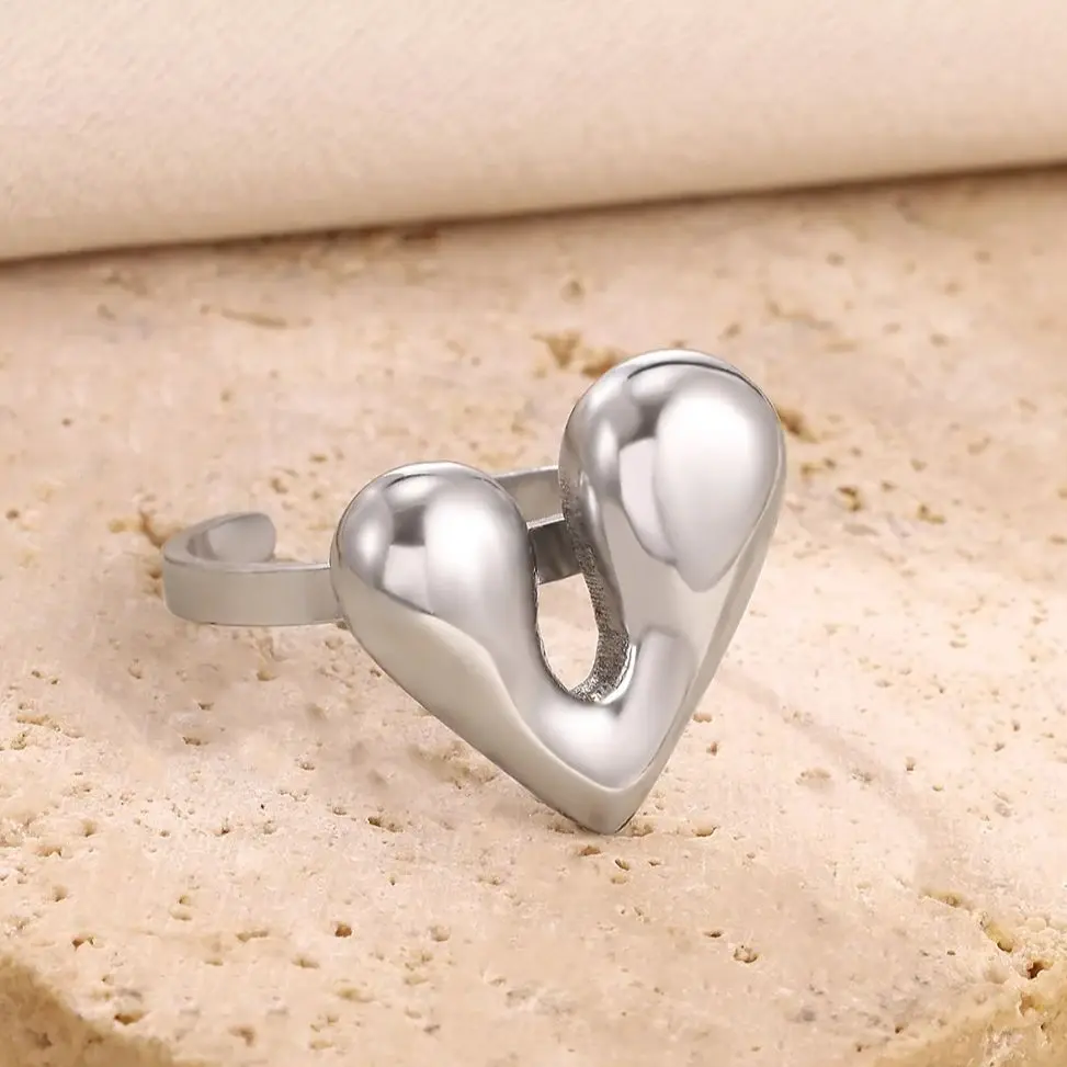 Geometric Heart Rings Women 18K Gold Plated