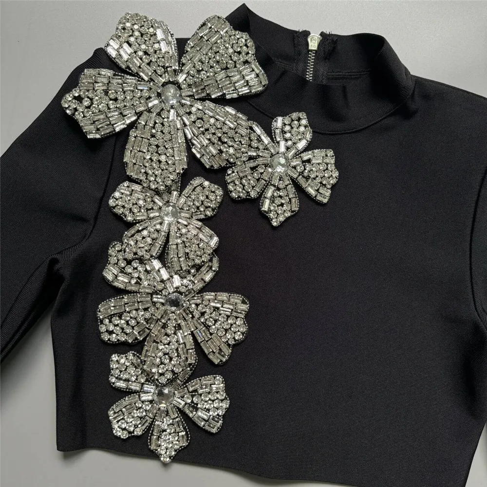 2024 New Autumn Women Bandage Sets Sexy Beading Long Sleeve Tops Mini Skirt Club Party Outwear Two Pieces Sets 6
