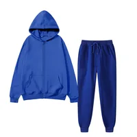 Ensemble de vêtements de sport unisexe de couleur unie, à la mode et décontracté, sweat-shirt + pantalon de survêtement chaud avec fermeture éclair, automne et hiver 3
