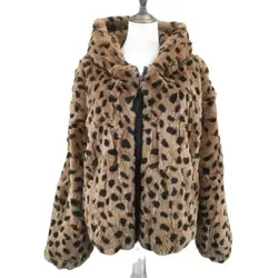 Natural Rex Rabbit Coat With Hood 2023 Leopard Dot Print Brown Color Furry Winter Warm Women Outerwear 230826