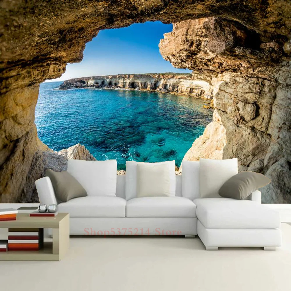 

Натуральное озеро каменная пещера 3D настенная бумага для фотообои на заказ любой размер панорамная роспись Гостиная живопись