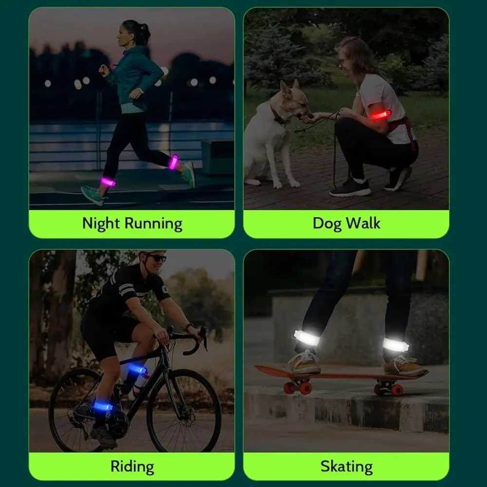 Nachtlaufarmband im Batterie-Stil, 5 Farben, hohe Sichtbarkeit, LED-Lichtband, leichtes, wiederaufladbares USB-Beinwarnarmband – Detail 4
