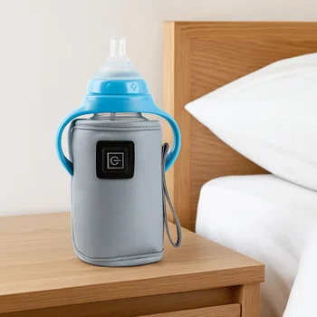 PU Leather Baby Bottle Insulation Cover Adjustable Gear Car-Mounted USB Milk Bottle Warmer Universal Nursing Bottle Heater Night