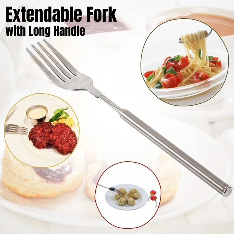 

Retro Fork BBQ Telescopic Extendable Dinner Fruit Dessert Long Handle Fork Stainless Steel Cutlery Fork Tableware