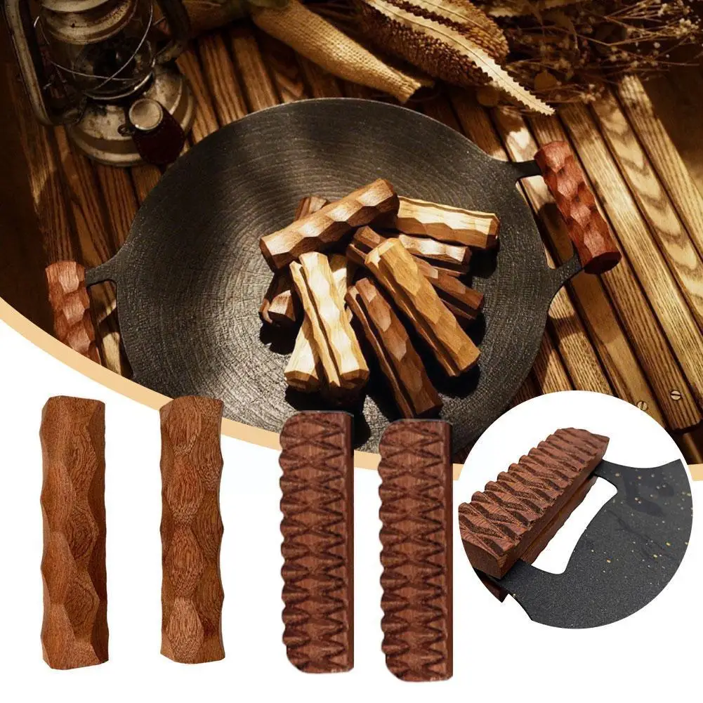

Baking Pan Solid Wood Handle Wooden BBQ Pan Handle Anti Scald Heat Resistant Insulated Grip Replacement For Pan Outdoor Cam U7V3