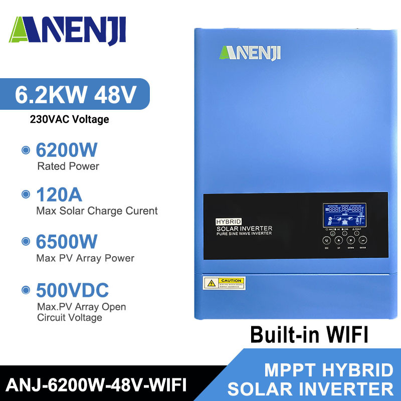 6.2KW 4KW 2KW MPPT Hybrid Solar Inverter Pure Sine Off Grid Tie 230VAC  PV 500V Built-in 100A/120A MPPT Solar Charge Controller