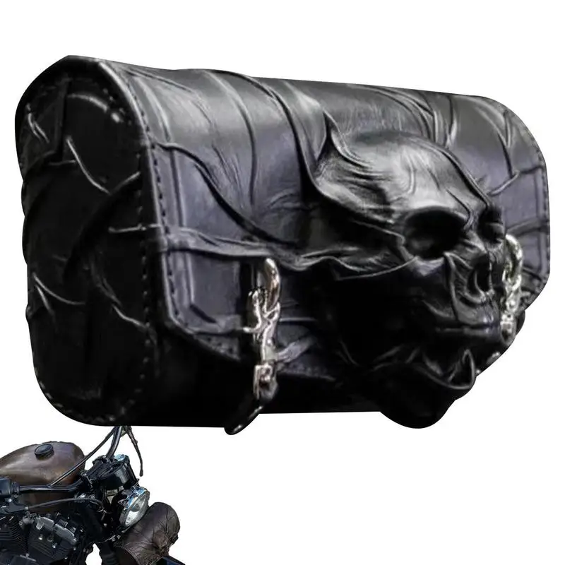 Skull Head Motorcycle Front Fork Bag Waterproof Leather Front Luggage