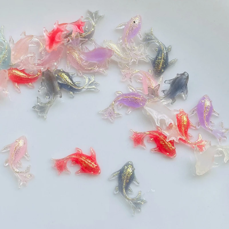 Cute Mini Shiny Cartoon Goldfish Resin Figurine Crafts Flatback Ornament Jewelry Making Hairwear Accessories 100 Pcs candy resin ornaments,resin jewelry accessories,resin embellishments,resin flower embellishments