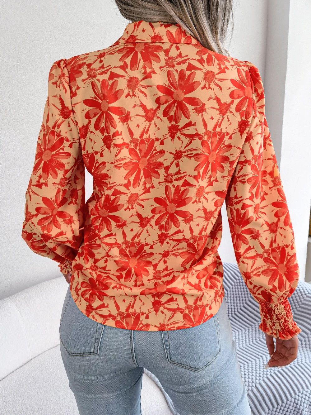 Women Floral Chiffon Autumn Casual Shirt