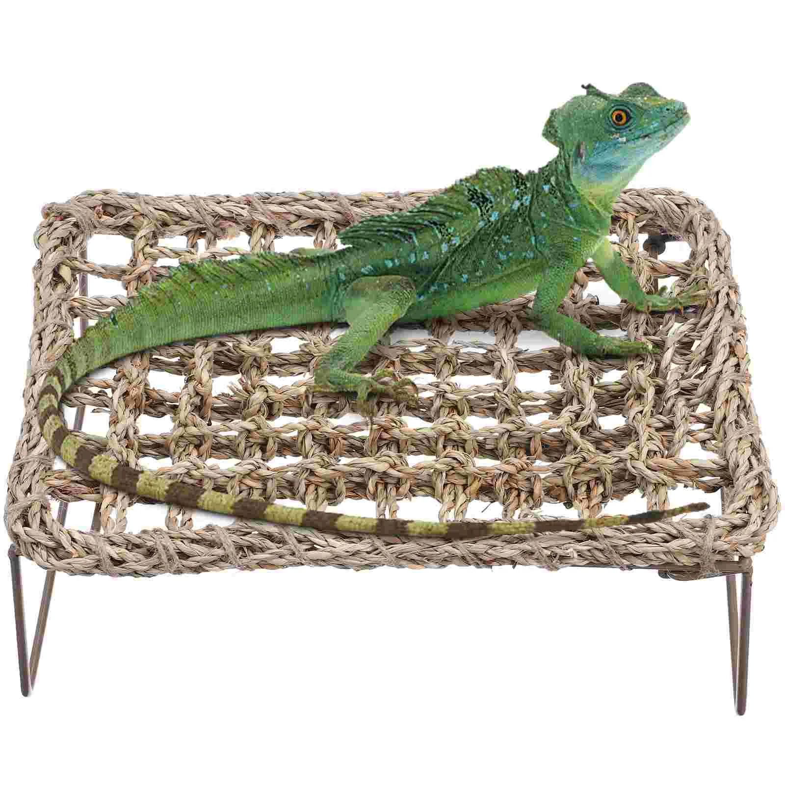 

2 Pcs Lizard Grass Mat Loungewear Reptile Lounger Tank Bearded Dragon Bed Reptiles Climbing Ladder Straw Pet Accessories