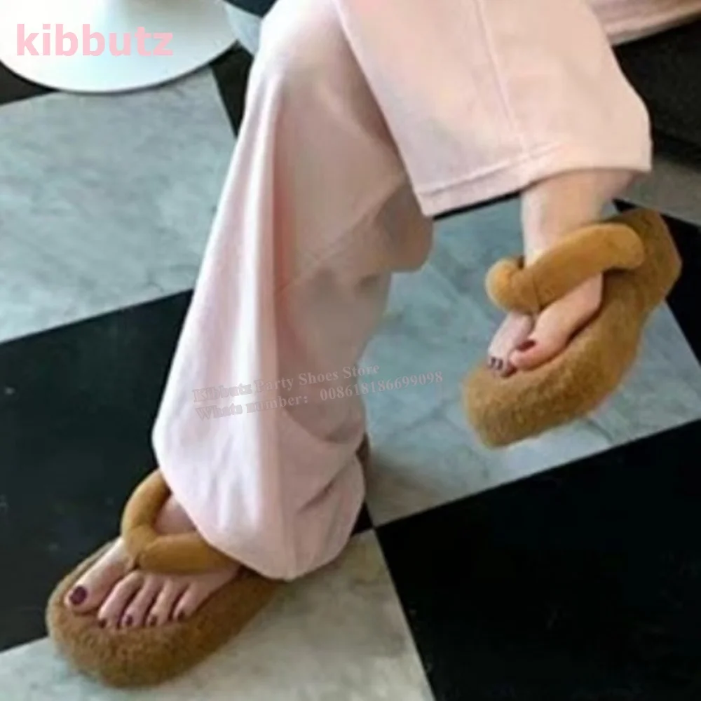 

Shearling Suede Sandal Slippers Clip Toe Platform Height Increasing Mixed Color Slip-On Fashion Concise Sexy Women Shoes Newest