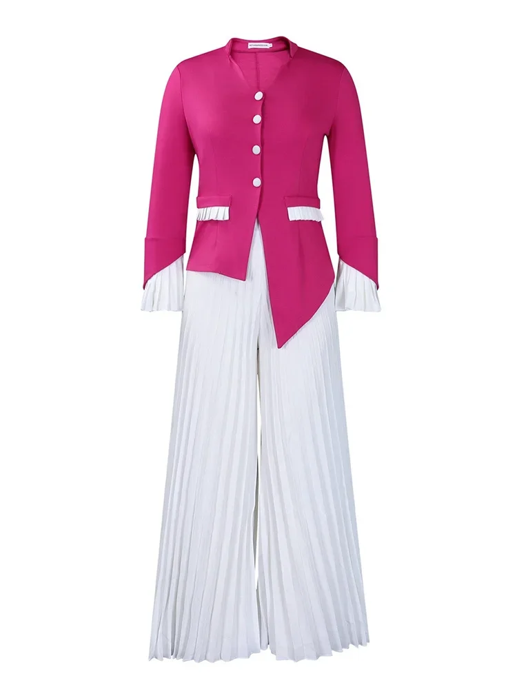 Wmstar Pant Sets Women Long Sleeve 2 Piece Sets Woman Outfit Office Lady Pleaped Matching Spring Clothes Wholesale Dropshpping