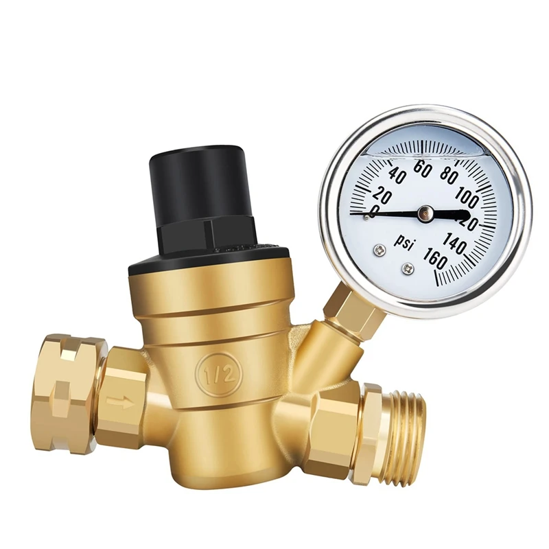 

1 Piece RV Water Pressure Regulator Valve Adjustable Water Pressure Reducer With Gauge And Inlet Screen Filter, Brass Lead-Free