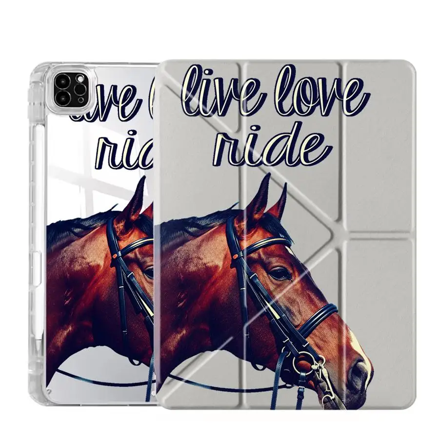 Premium Y-Fold Tablet Case with Horse Design and Holder Feature
