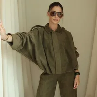 HXAO Women's Bomber Jacket Lapel Long Sleeve Zipper Suede Jacket Women 2025 High Street Cropped Racing Jackets Coats Outerwears - Image 6