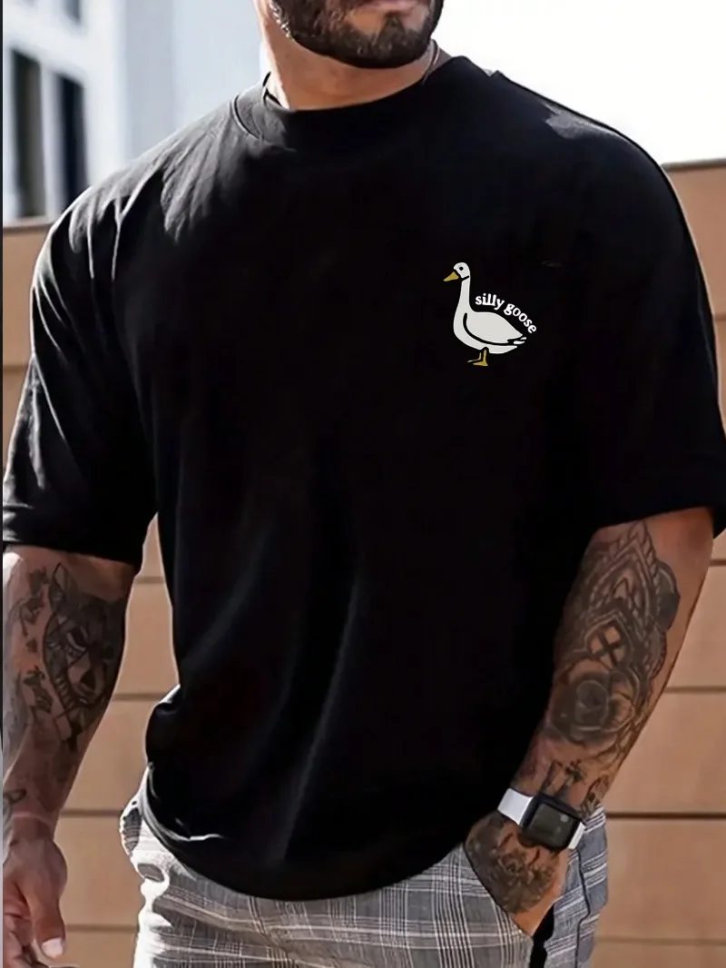 

Men's Large Size T-shirt, Duck Print Short Sleeve Summer New Casual Fashion T-shirt, Summer Outdoor Street Wear Men's Wear
