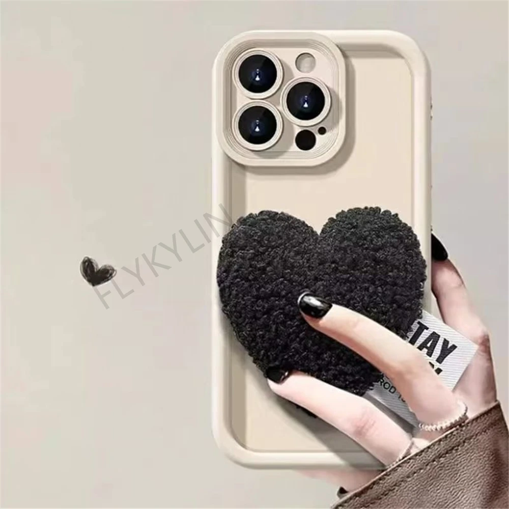 3D Plush Love Heart Soft Silicone Shockproof Phone Case Cover