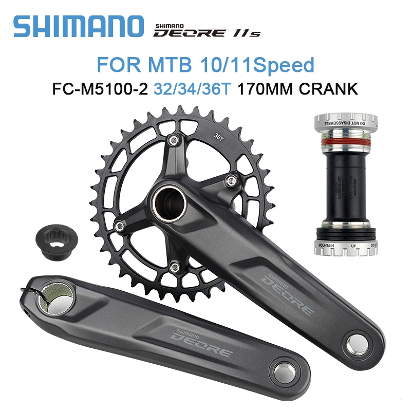 Original SHIMANO DEORE FC M5100 Crankset 1x11 Speed MTB 34/36T Crank WUZEI Chainring BB MT501/MT500/BB52 for Saint MTB Crankset