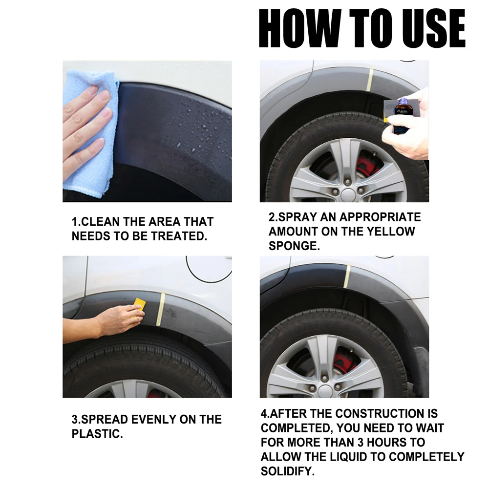 50ml Automotive Plastic Refurbishment Agent Long Lasting Car Plastic Parts Retreading Agent Wax Plastic Renovator Coating Agent 5