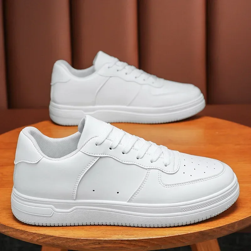 White Casual Sneakers for Men Leather Shoes Fashion Male Mens