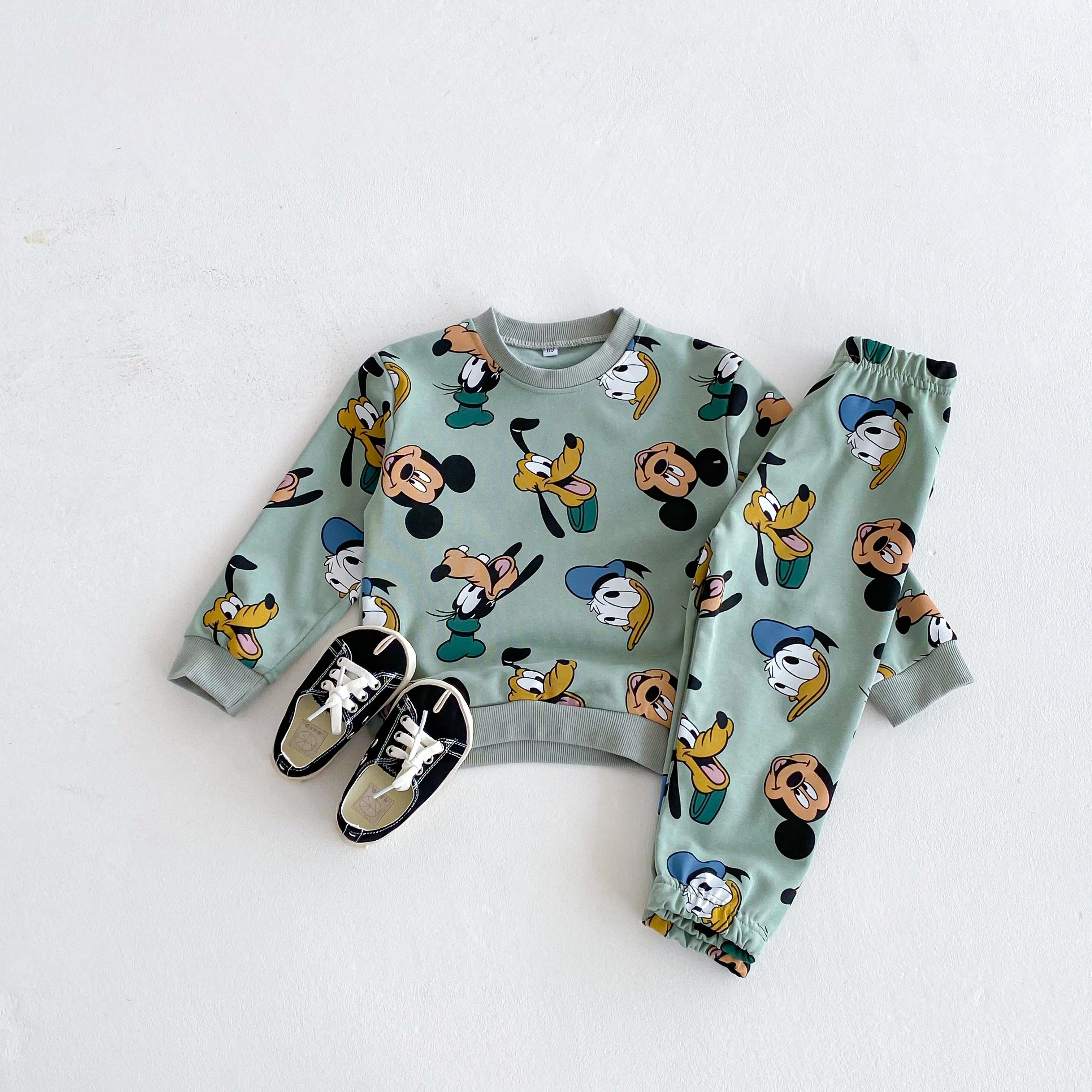 Full Printed Disney Cartoon Tracksuits Autumn Clothing Loose Fashion Kids Sweatshirt Set Toddler Costume Hoodie Pants Boy Girl