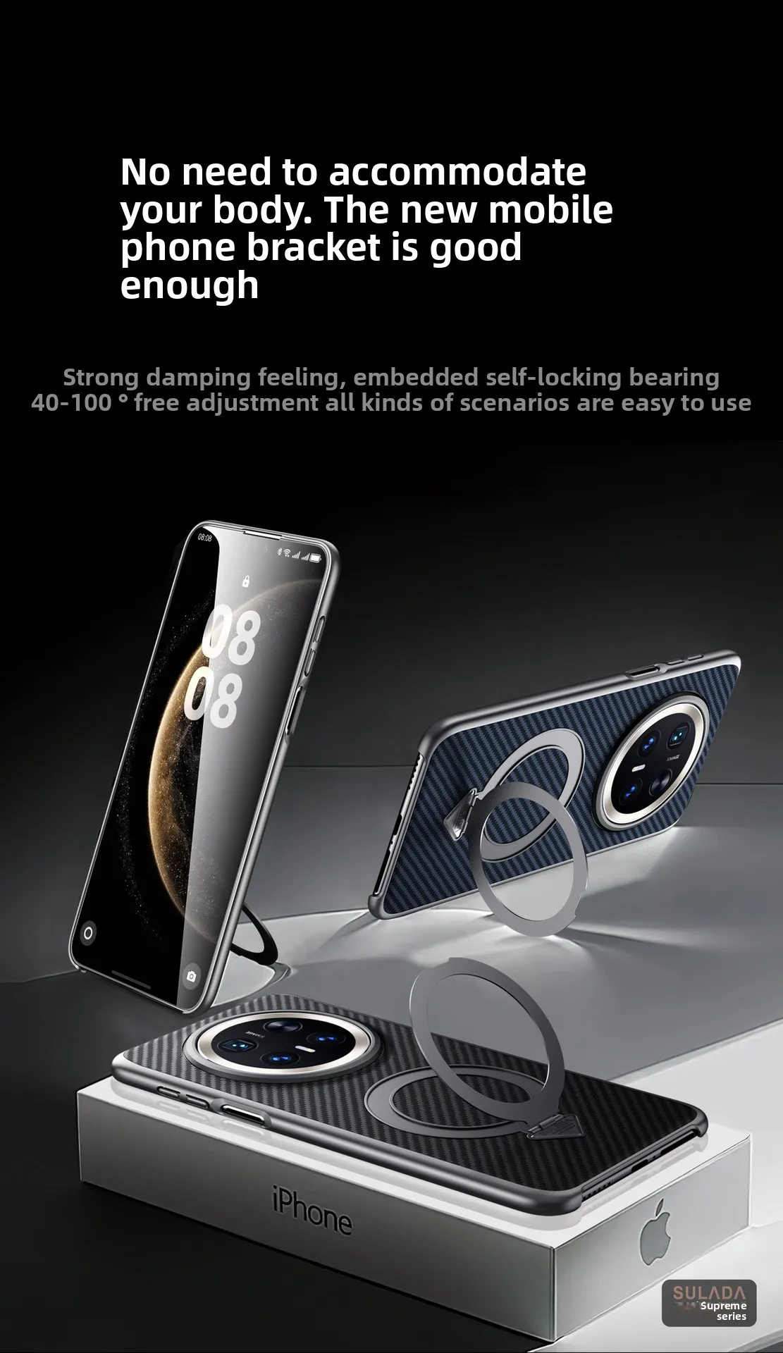 Honor Magic 8 Pro Magnetic Handle MagSafe Case with Carbon Fiber Pattern Kevlar Texture by SULADA 2