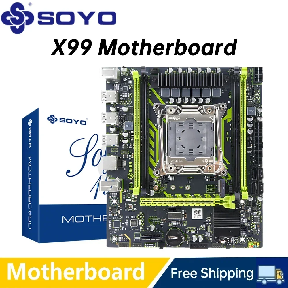 SOYO X99 Gaming Motherboard USB3.0 M.2 Nvme Sata 3 Dual Channel DDR4 Memory PCIEx16 LGA2011 for Desktop Computer Combo