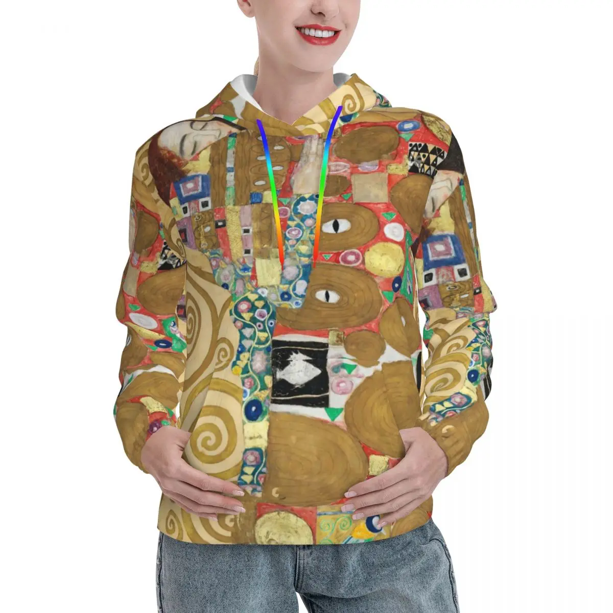 

Gustav Klimt Casual Hoodies Stoclet Frieze Print Retro Hooded Sweatshirts Autumn Long-Sleeve Street Style Hoodie Birthday Gift