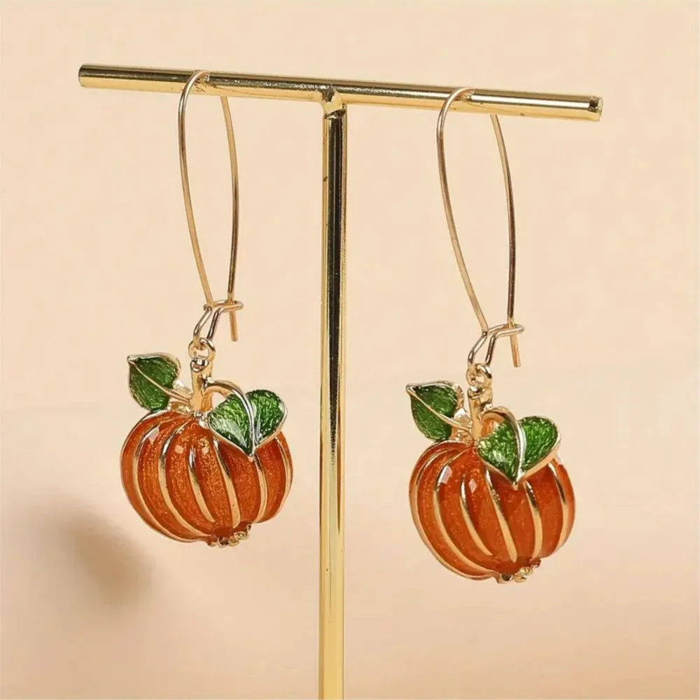 Vinatge Classic Enamel Pumpkin Drop Earrings for Women 2025 New Halloween Festival Celebration Decorations