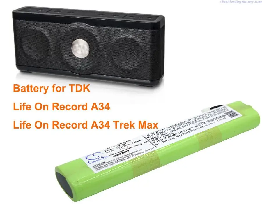 Cameron Sino 2000mAh Battery TKA340 for TDK Life On Record A34, Life On