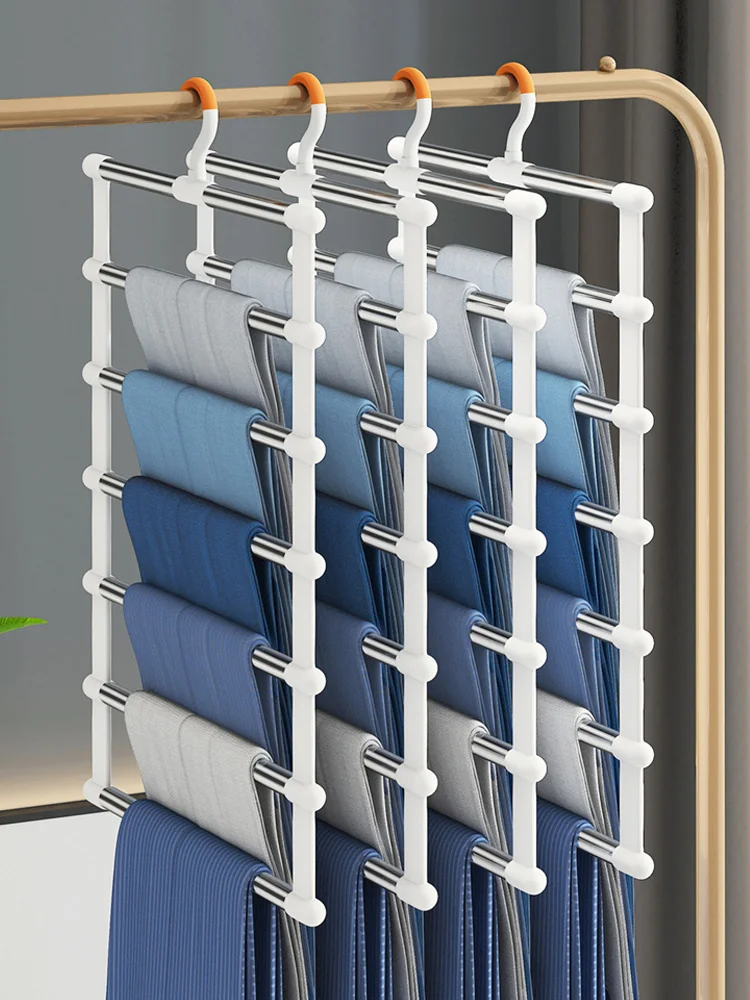 Closet Clothes Hanger Trouser Hanger Stainless Steel Organizer for Clothes 4/6/8 Layers Home Storage Organization