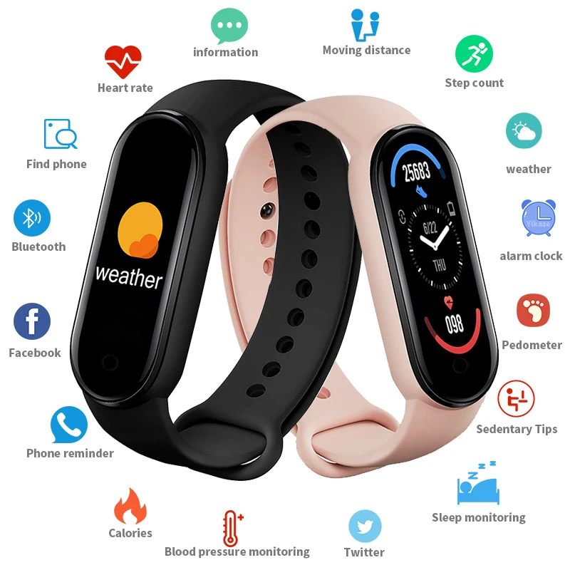 M6 Smart Watches Smart Band Sport Fitness Tracker Pedometer Heart Rate Blood Pressure Monitor Bracelet For Men Women IOS Android