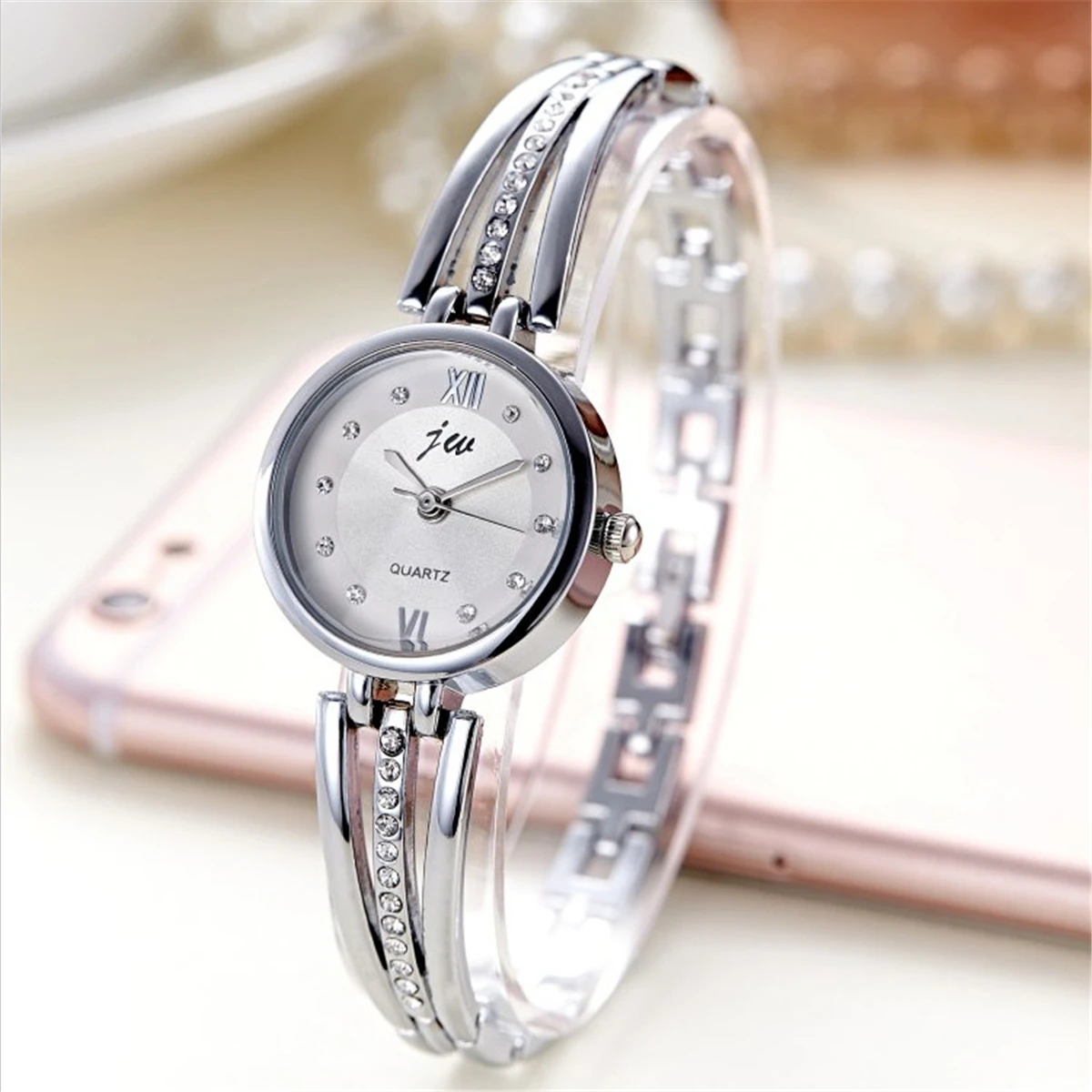 Reloj de pulsera de cuarzo para mujer, pulsera de acero con diamantes de imitación, a la moda