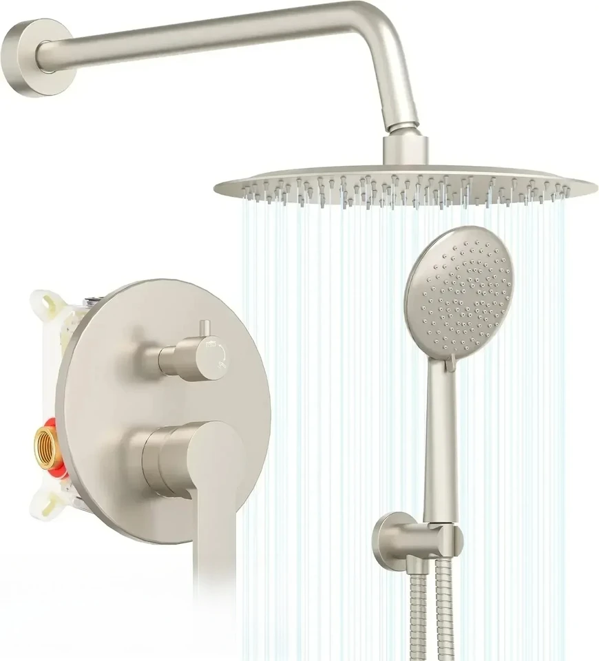 Brushed Nickel Shower System with Rain Shower Head