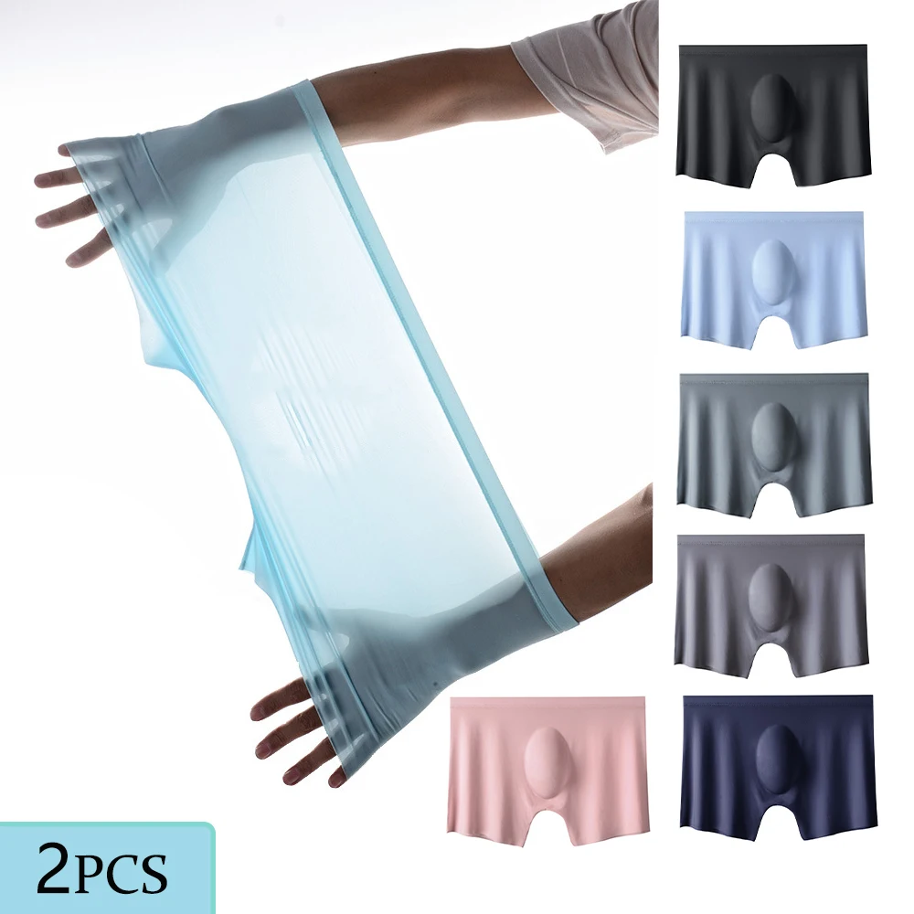 

2Pcs Men Panties Mens Ice Silk Seamless Underwear Graphene Antibacterial Underpants Ice Silk Boxer Shorts Moisture Absorbent