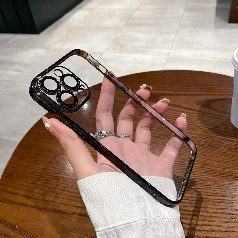 thumbnail image 1 of Luxury Plating Clear Silicone Phone Case For iPhone 15 14 13 12 11 Pro X XR XS Max 7 8 Plus Mini Lens Protection Case Back Cover, 1 of 5